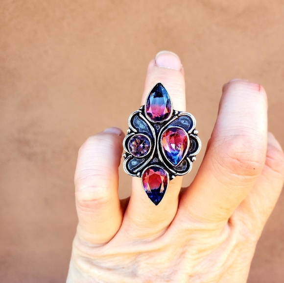 New Bicolor Tourmaline & Amethyst 925 Silver Ring. - Picture 5 of 11